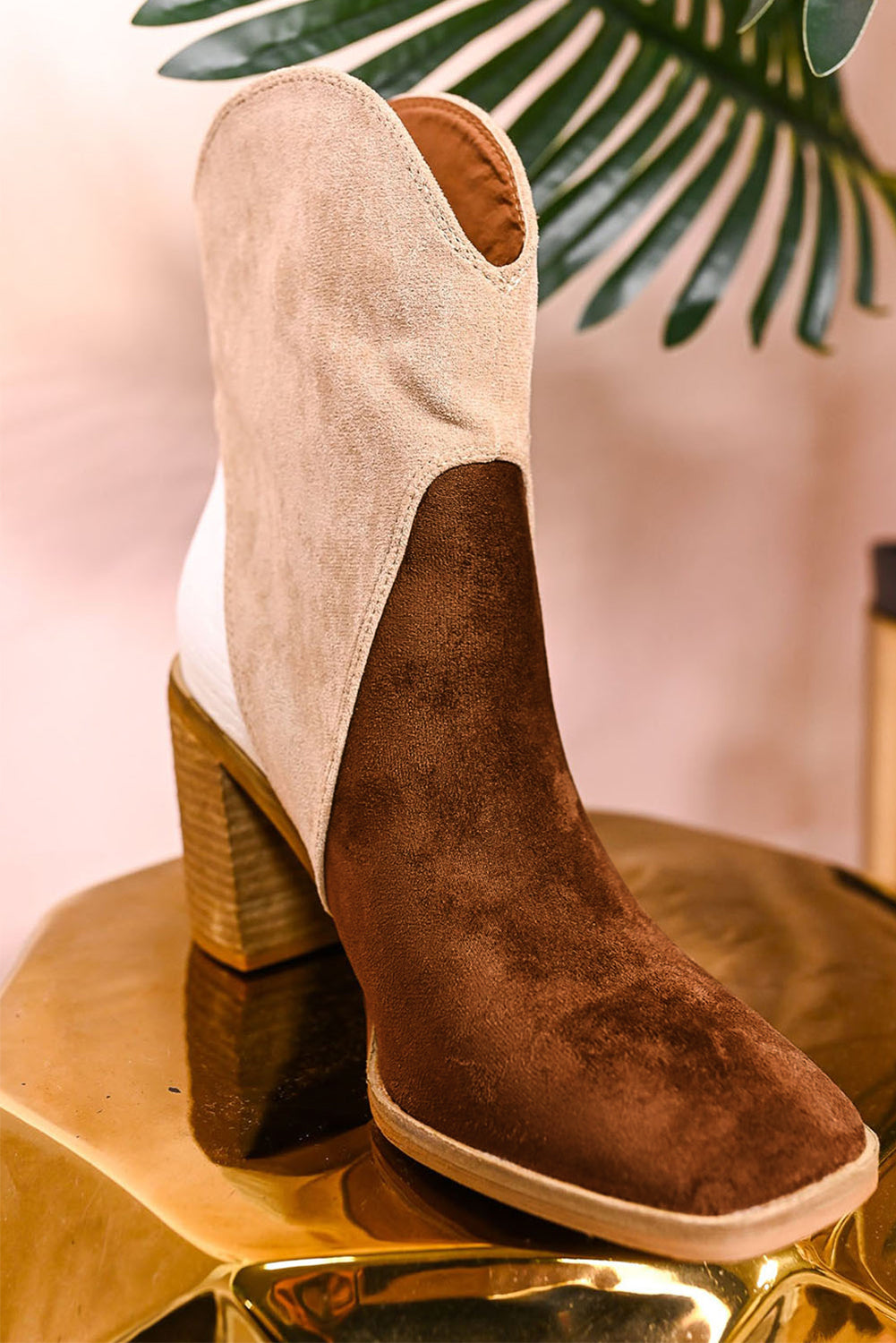 Country Ready - Grey Colorblock Suede Heeled Ankle Booties