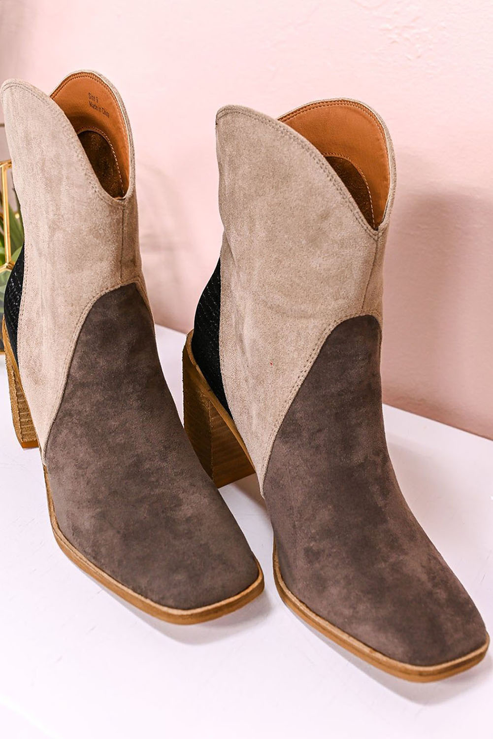 Country Ready - Grey Colorblock Suede Heeled Ankle Booties