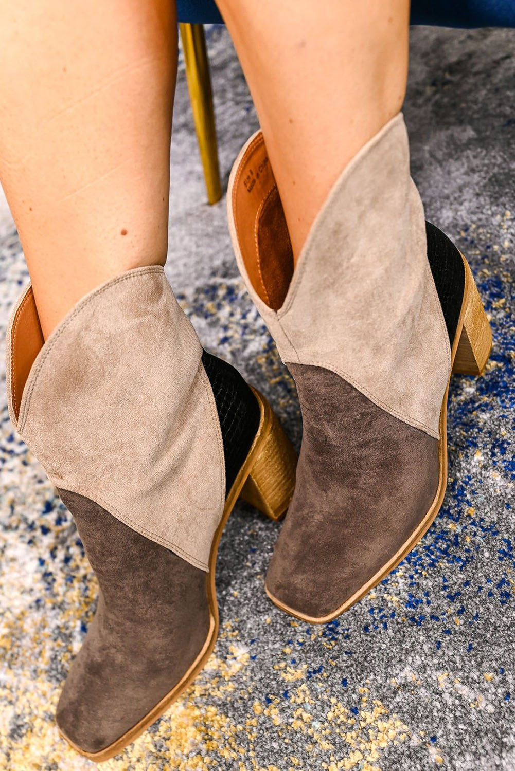 Country Ready - Grey Colorblock Suede Heeled Ankle Booties