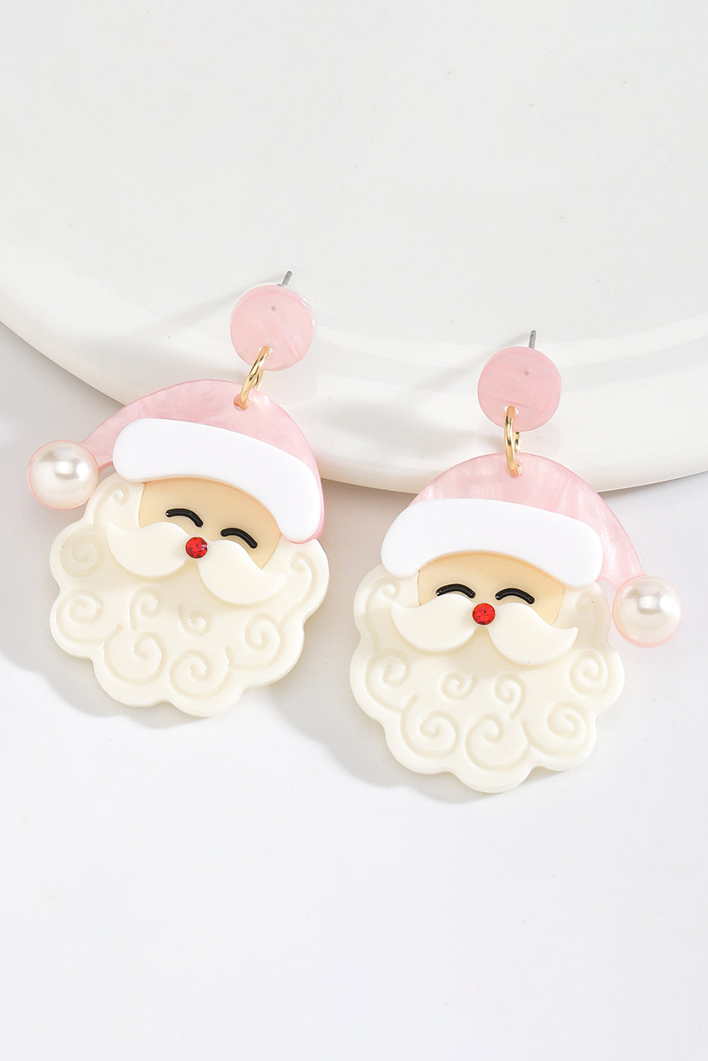 Cute Santa Christmas Earrings -White Bright Pearl Decor