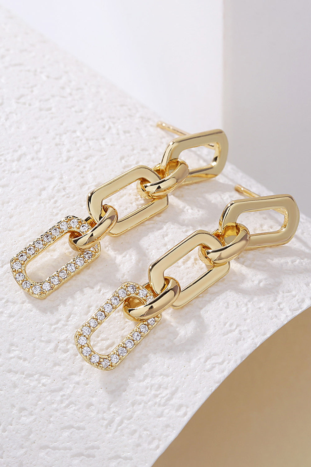 Gold Chain Link Rhinestone Stud Earrings