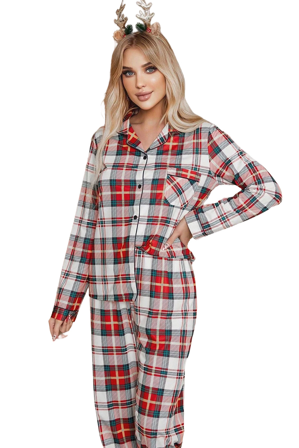 1Holiday Cozy Pj's - Christmas Plaid Long Sleeve Shirt and Pants Pajama Set