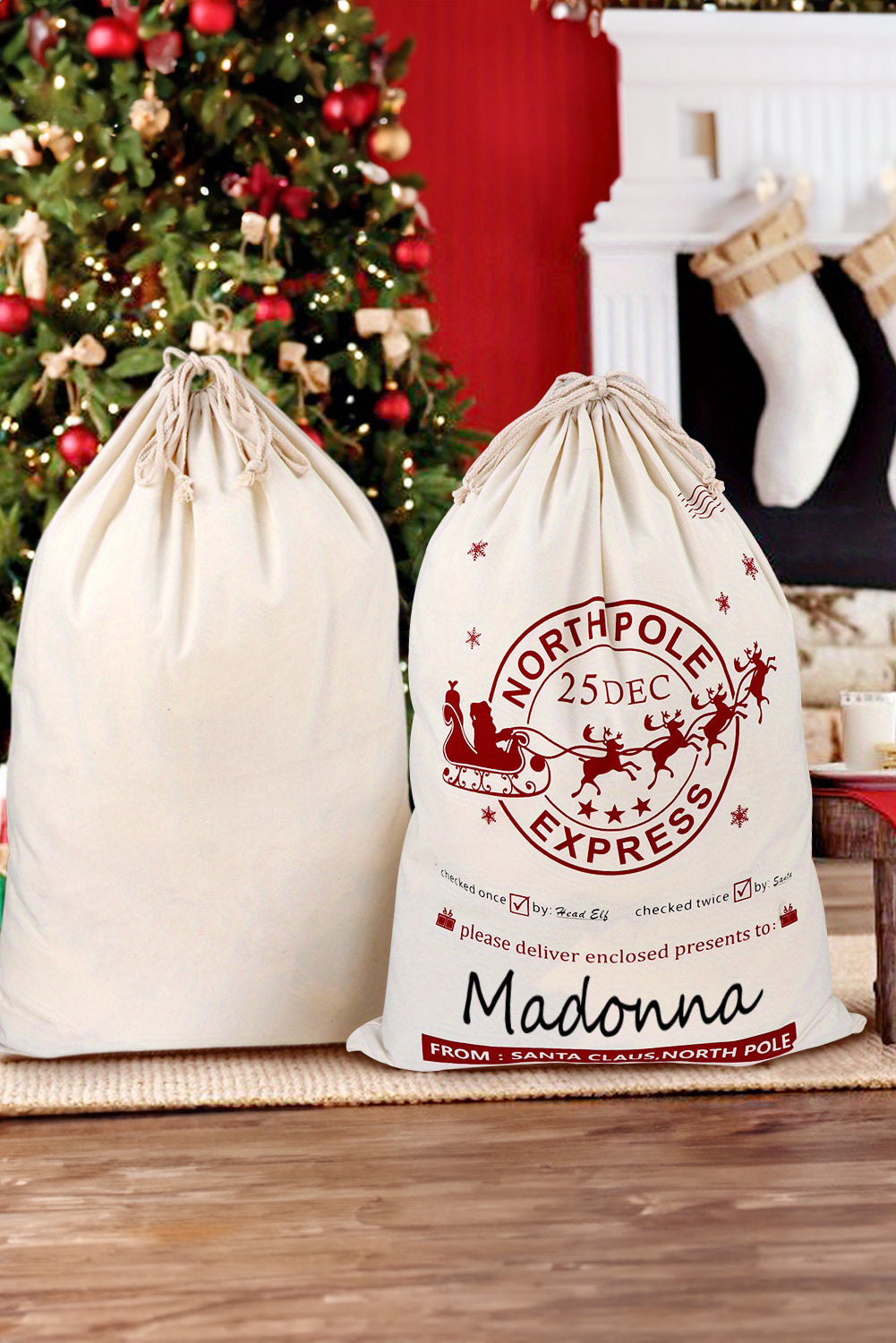 White Linen Drawstring Christmas Large Gift Sack