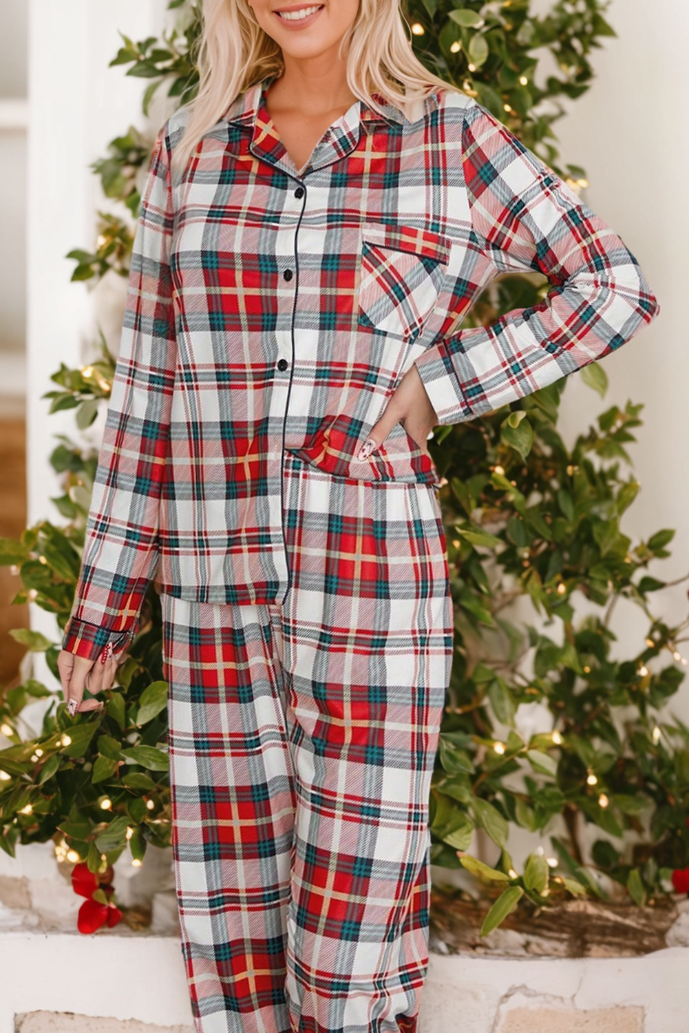 1Holiday Cozy Pj's - Christmas Plaid Long Sleeve Shirt and Pants Pajama Set