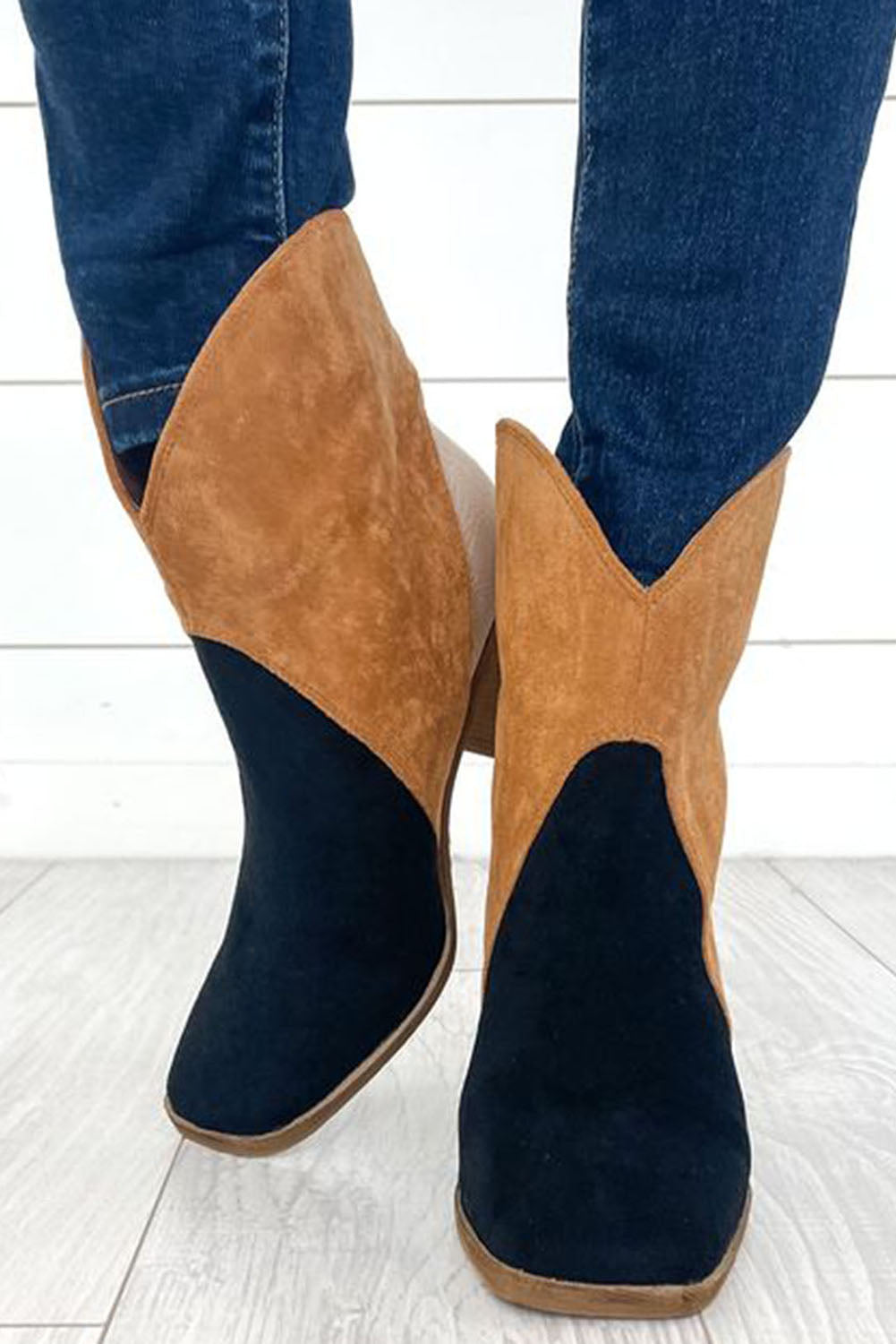 Country Ready - Grey Colorblock Suede Heeled Ankle Booties