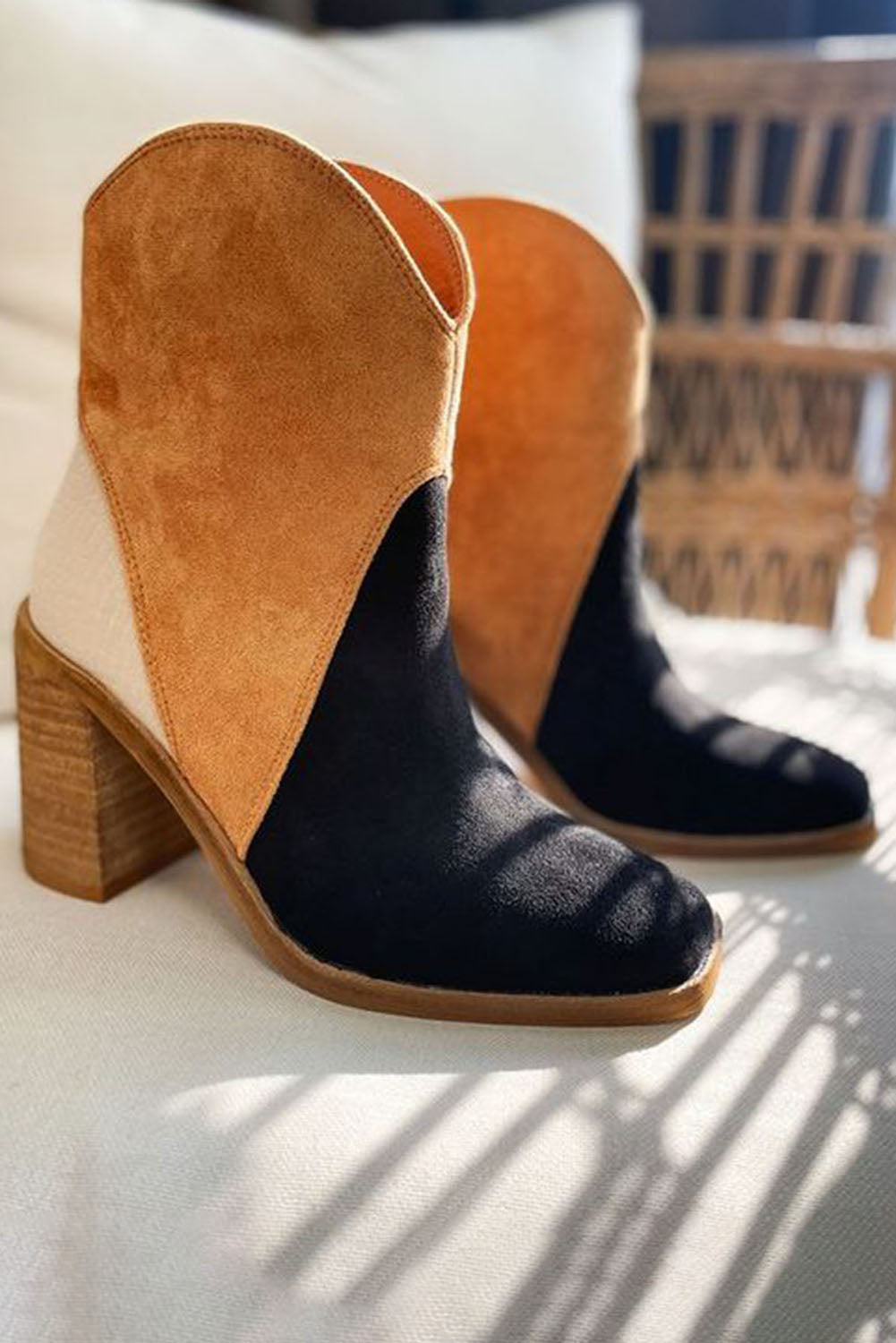 Country Ready - Grey Colorblock Suede Heeled Ankle Booties