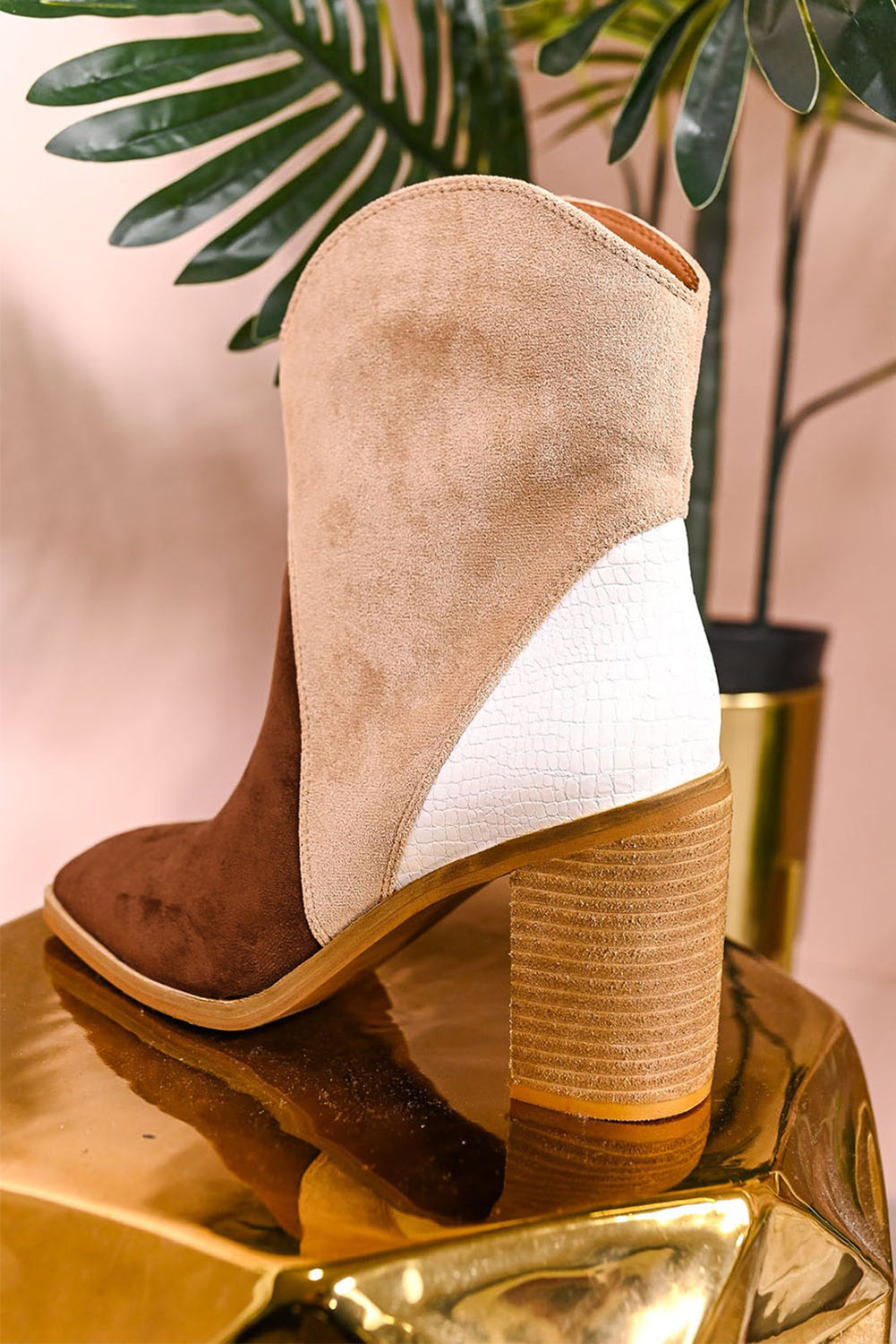 Country Ready - Grey Colorblock Suede Heeled Ankle Booties