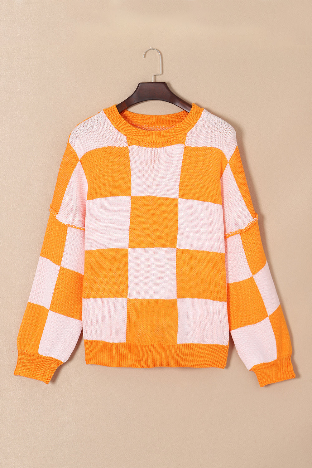 Green Checkered Bishop Sleeve Pullover Sweater