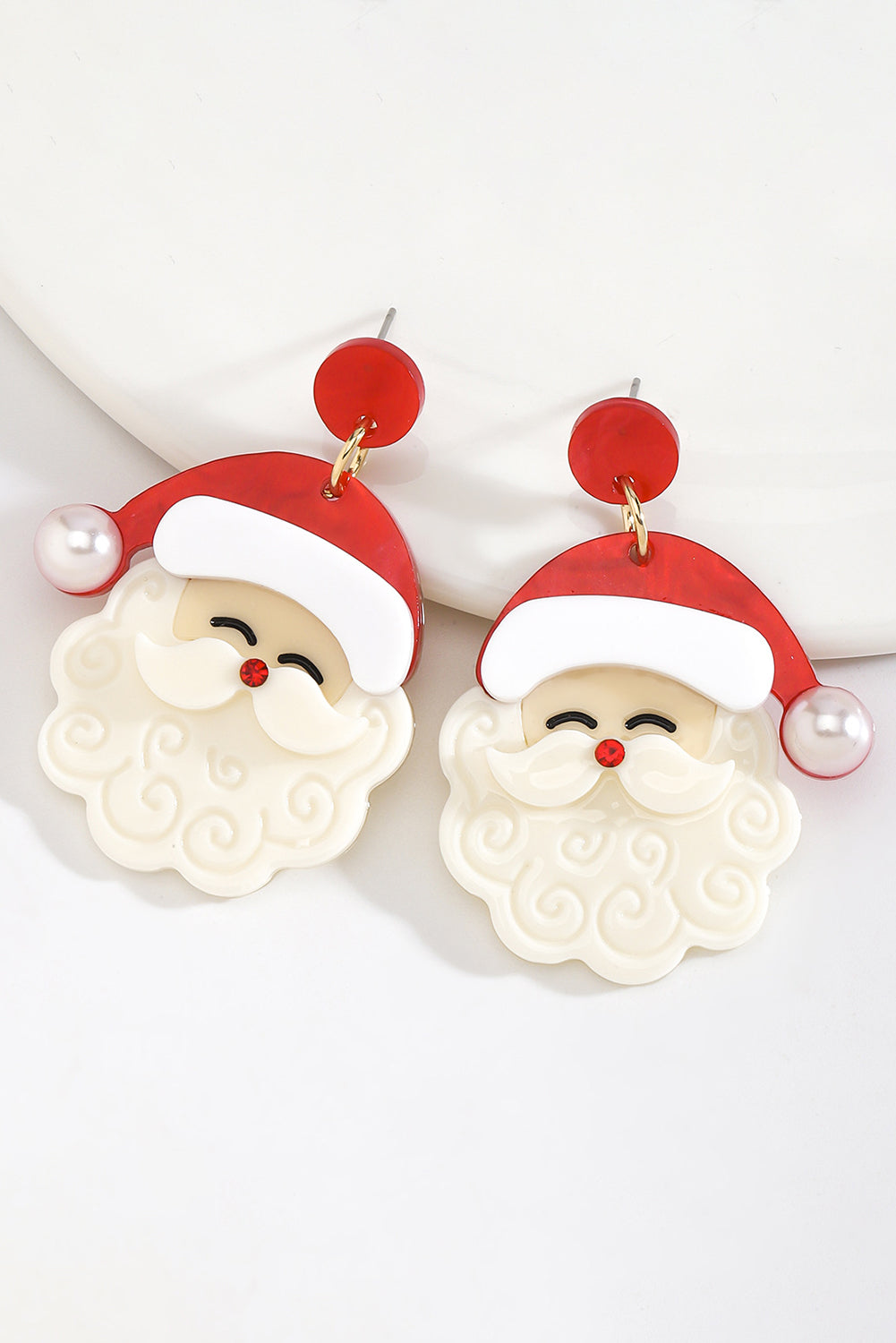 Cute Santa Christmas Earrings -White Bright Pearl Decor