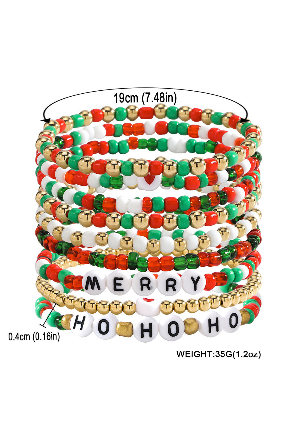 Beaded Multi-Layer Bracelet - Fiery Red HO HO HO MERRY