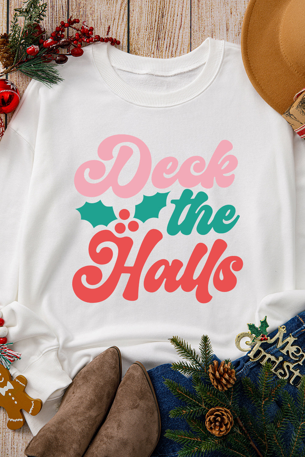 Deck the Halls - Bold Graphic Round Neck Sweatshirt