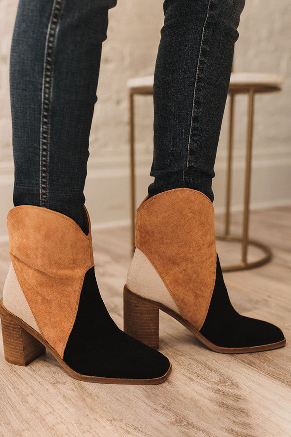 Country Ready - Grey Colorblock Suede Heeled Ankle Booties