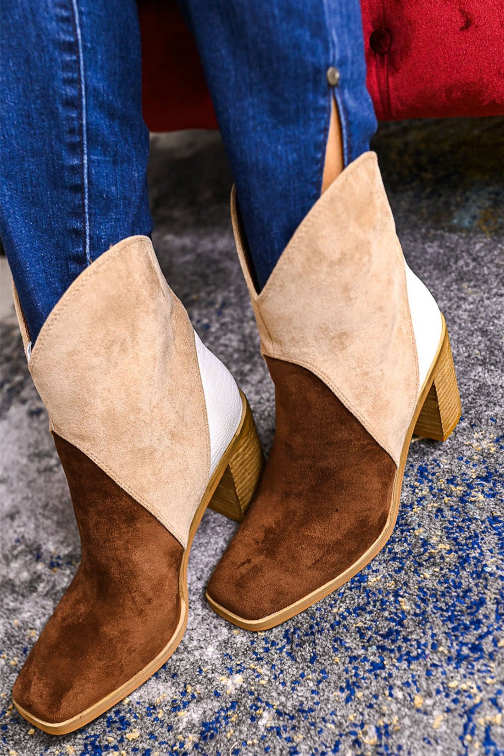 Country Ready - Grey Colorblock Suede Heeled Ankle Booties