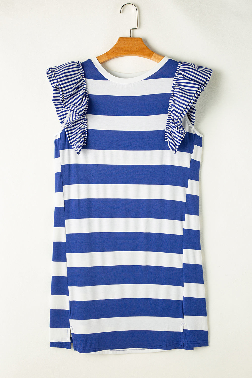 Cute Black Stripe Contrast Ruffled Sleeve T-shirt Dress