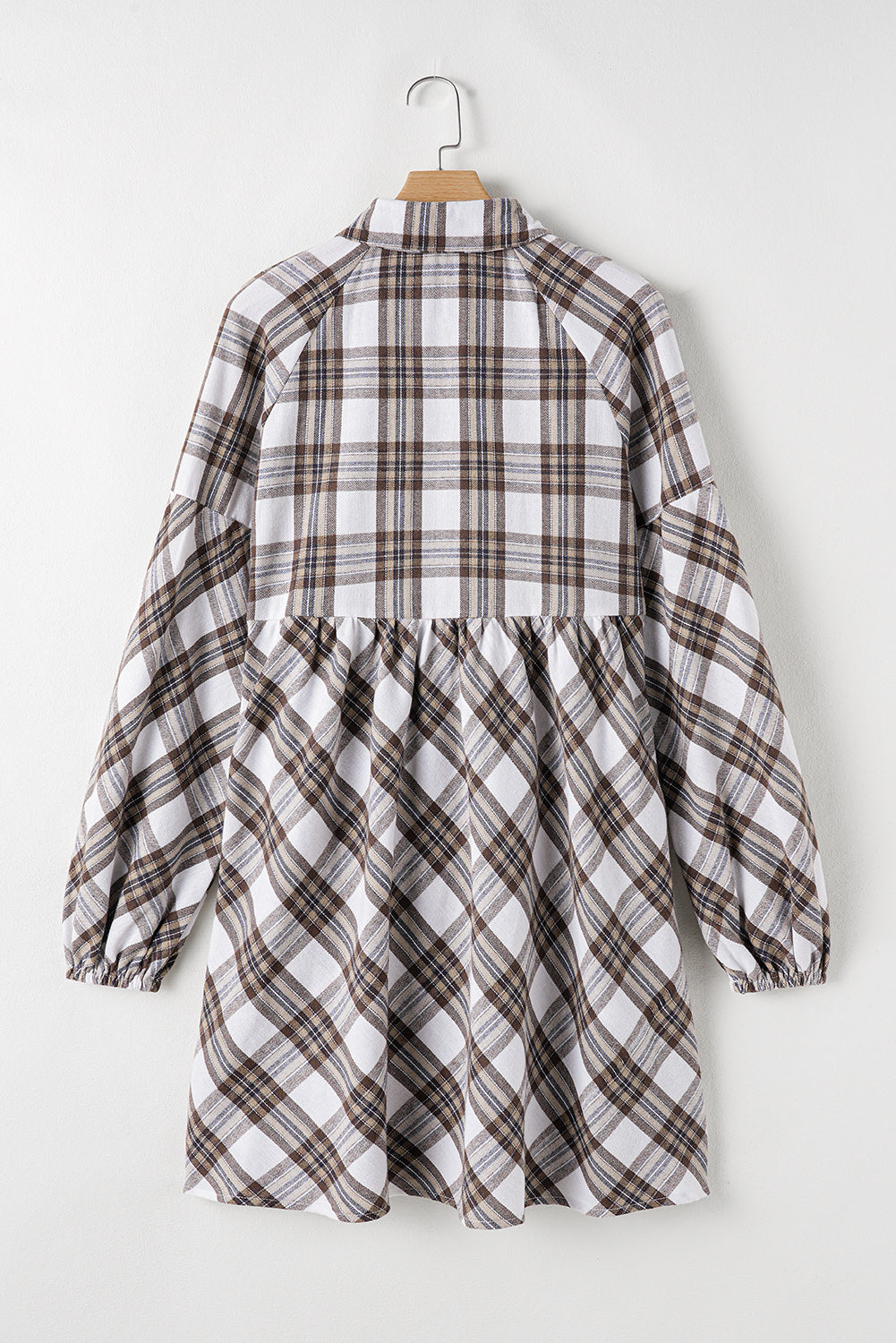 Country Love Dress - White Plaid Bubble Sleeve Flowy Shirt Dress