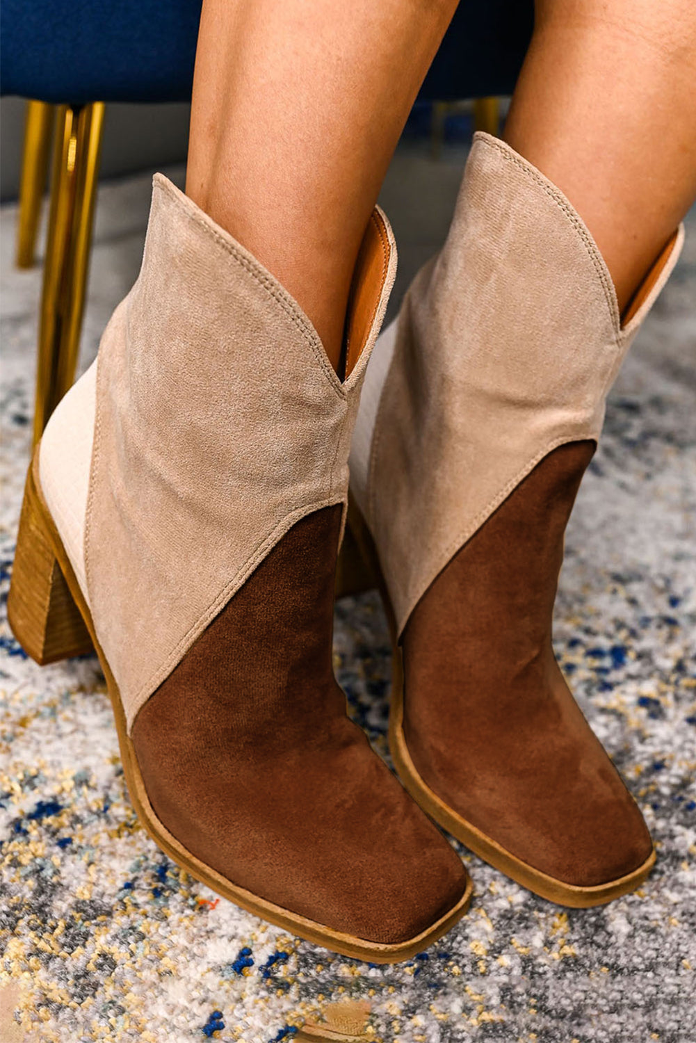 Country Ready - Grey Colorblock Suede Heeled Ankle Booties