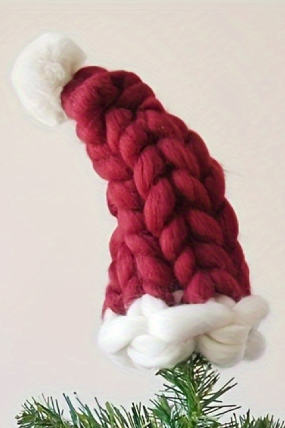 Crochet Santa Hat - Red Dahlia Color Block Pom Pom Decor Chunky Knitted Christmas Hat