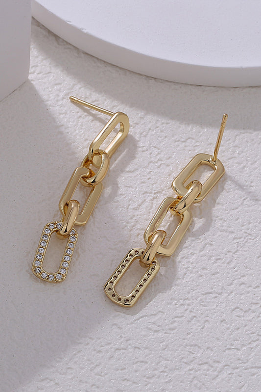 Gold Chain Link Rhinestone Stud Earrings