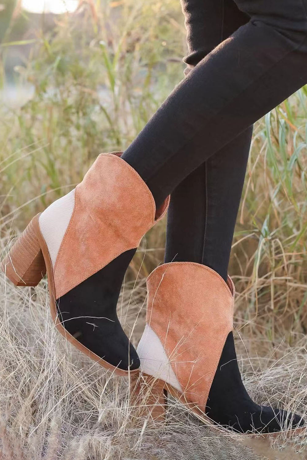 Country Ready - Grey Colorblock Suede Heeled Ankle Booties