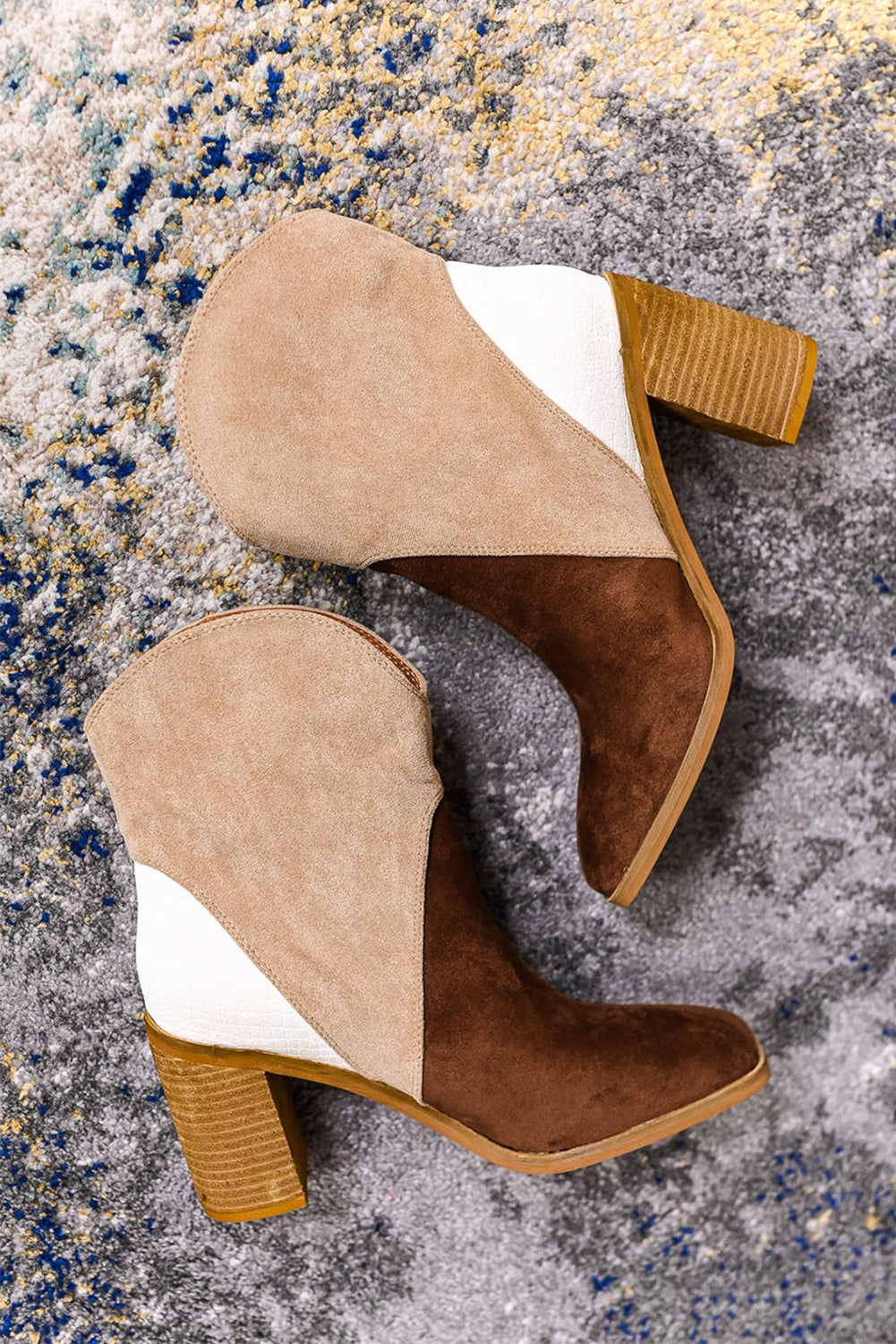 Country Ready - Grey Colorblock Suede Heeled Ankle Booties