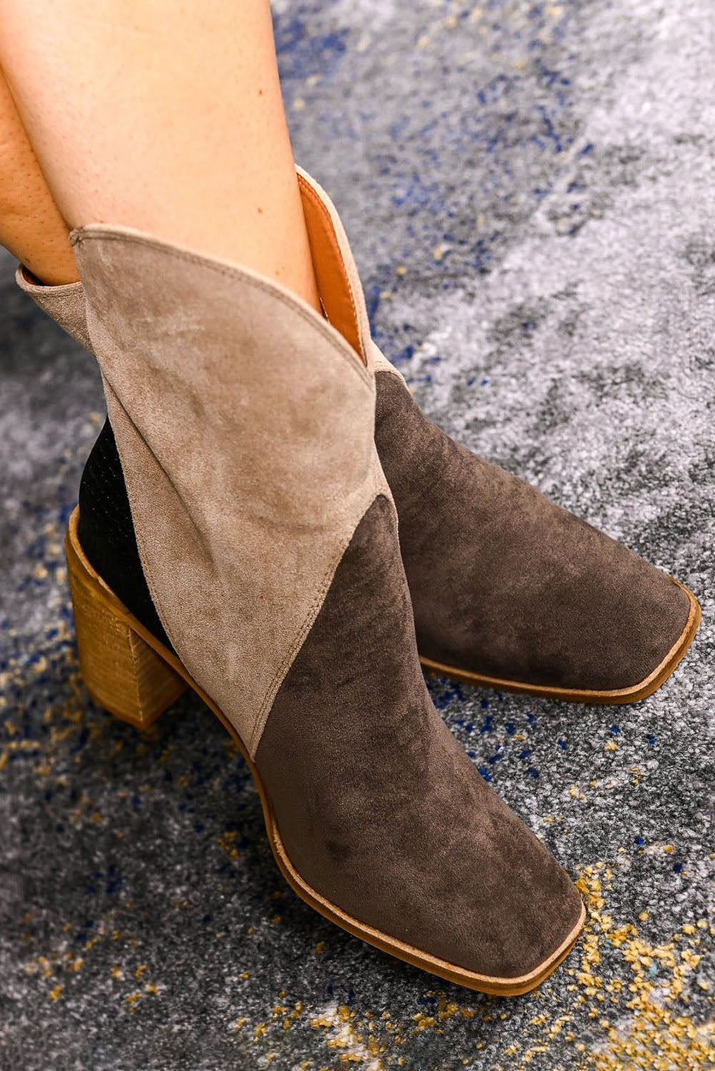 Country Ready - Grey Colorblock Suede Heeled Ankle Booties