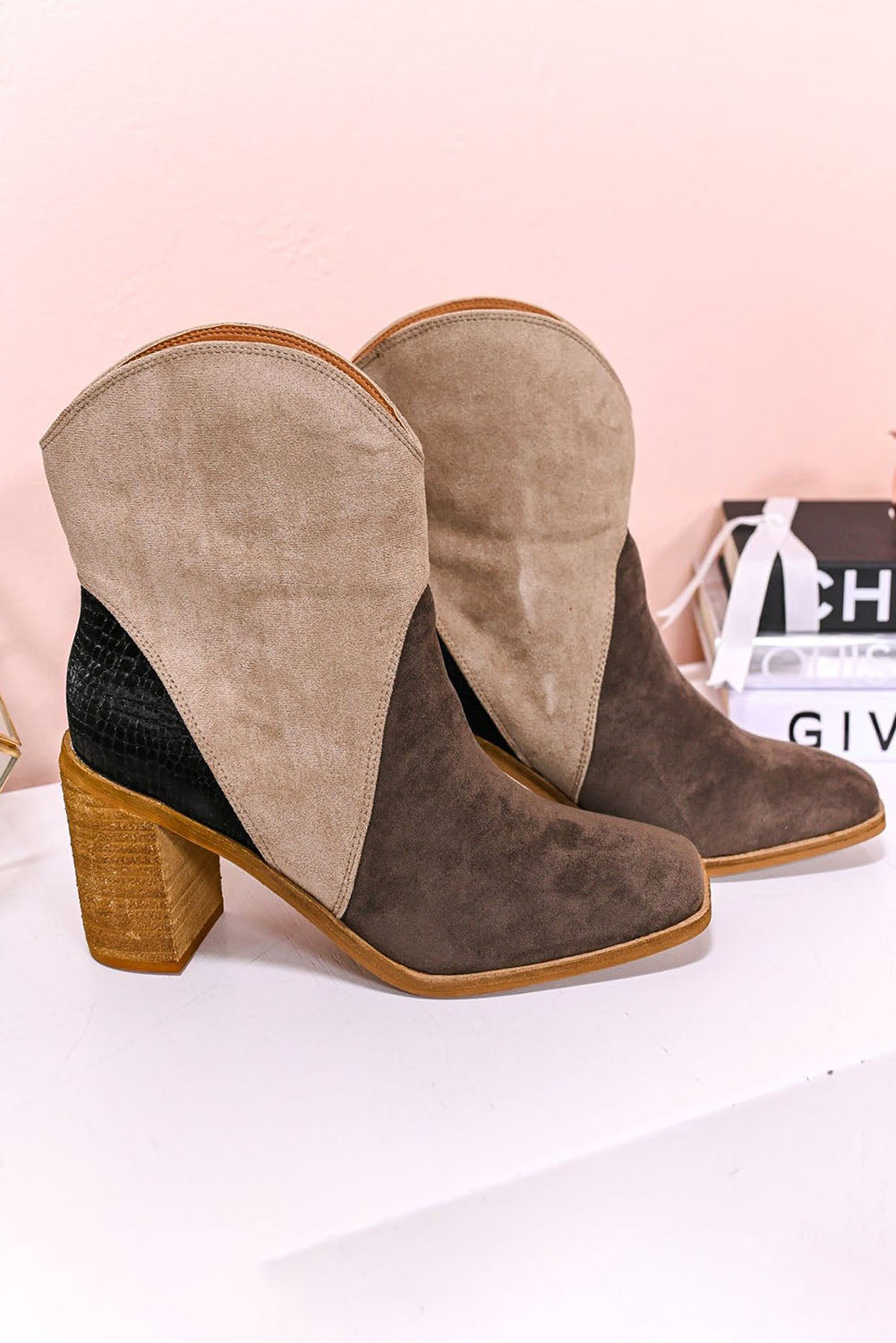 Country Ready - Grey Colorblock Suede Heeled Ankle Booties