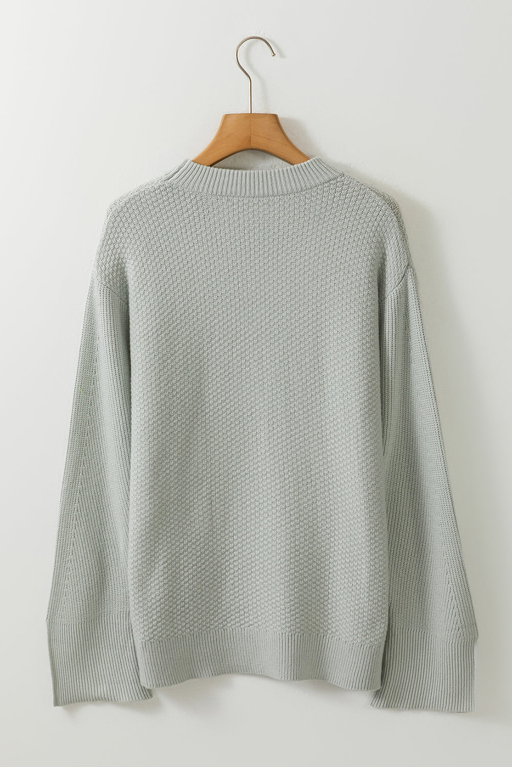 Dark Green Textured Knit Split Cuff Drop Shoulder Loose Sweater