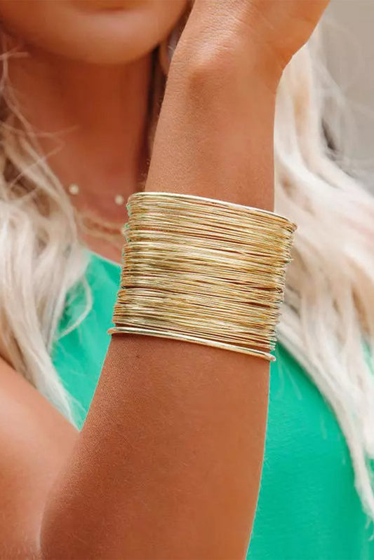 Gold  Metal Open Cuff Layered Wire Bracelet