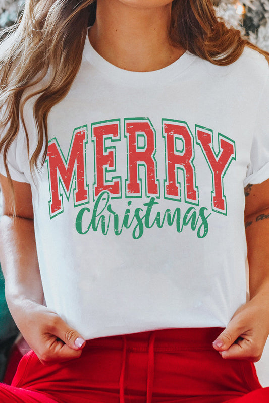 MERRY Christmas Graphic Round Neck T Shirt white