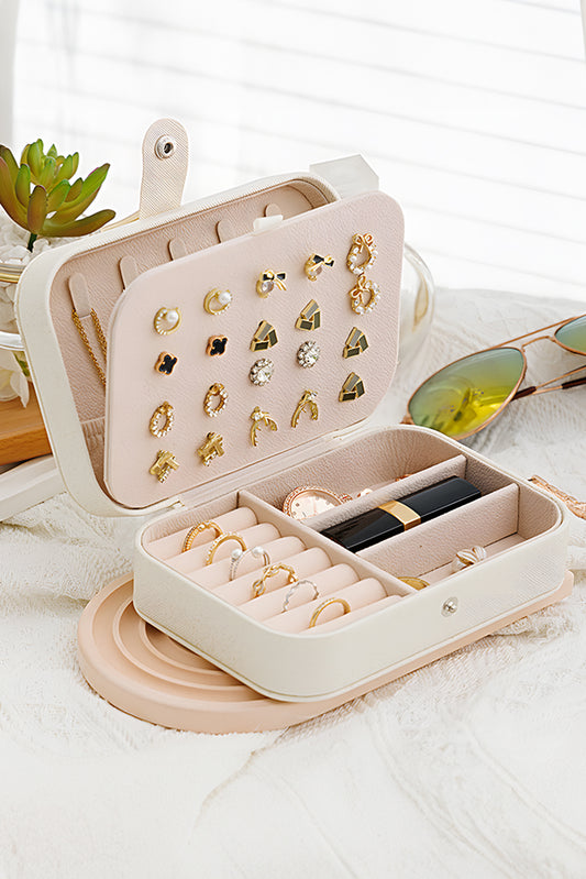 Portable Jewelry Organizer - White Multi Layers Lint Lined Buttoned Closure