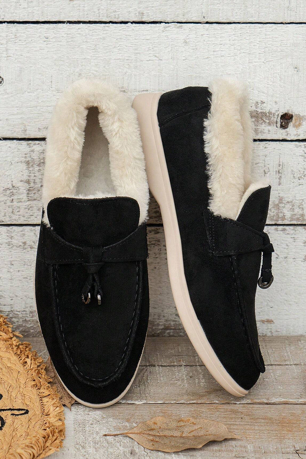 Chestnut Suede Furry Lined Slip On Flat Shoes