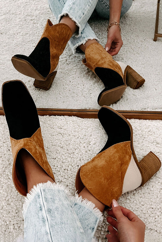 Country Ready - Grey Colorblock Suede Heeled Ankle Booties