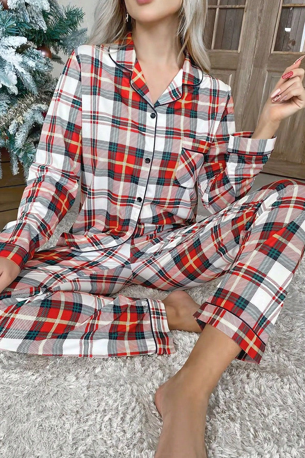 1Holiday Cozy Pj's - Christmas Plaid Long Sleeve Shirt and Pants Pajama Set