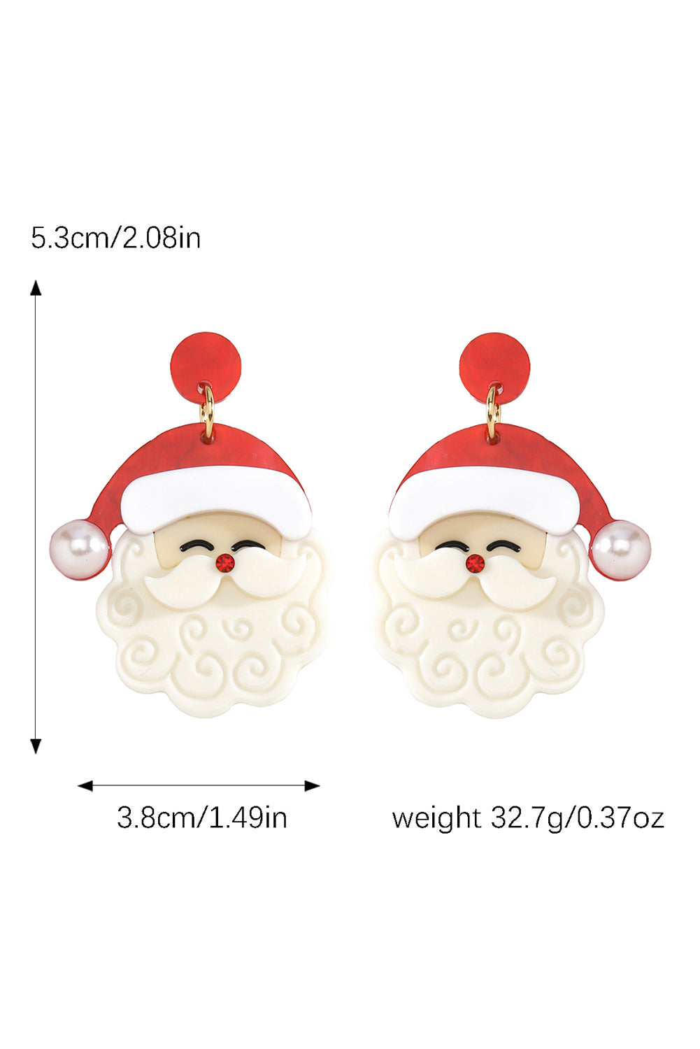 Cute Santa Christmas Earrings -White Bright Pearl Decor