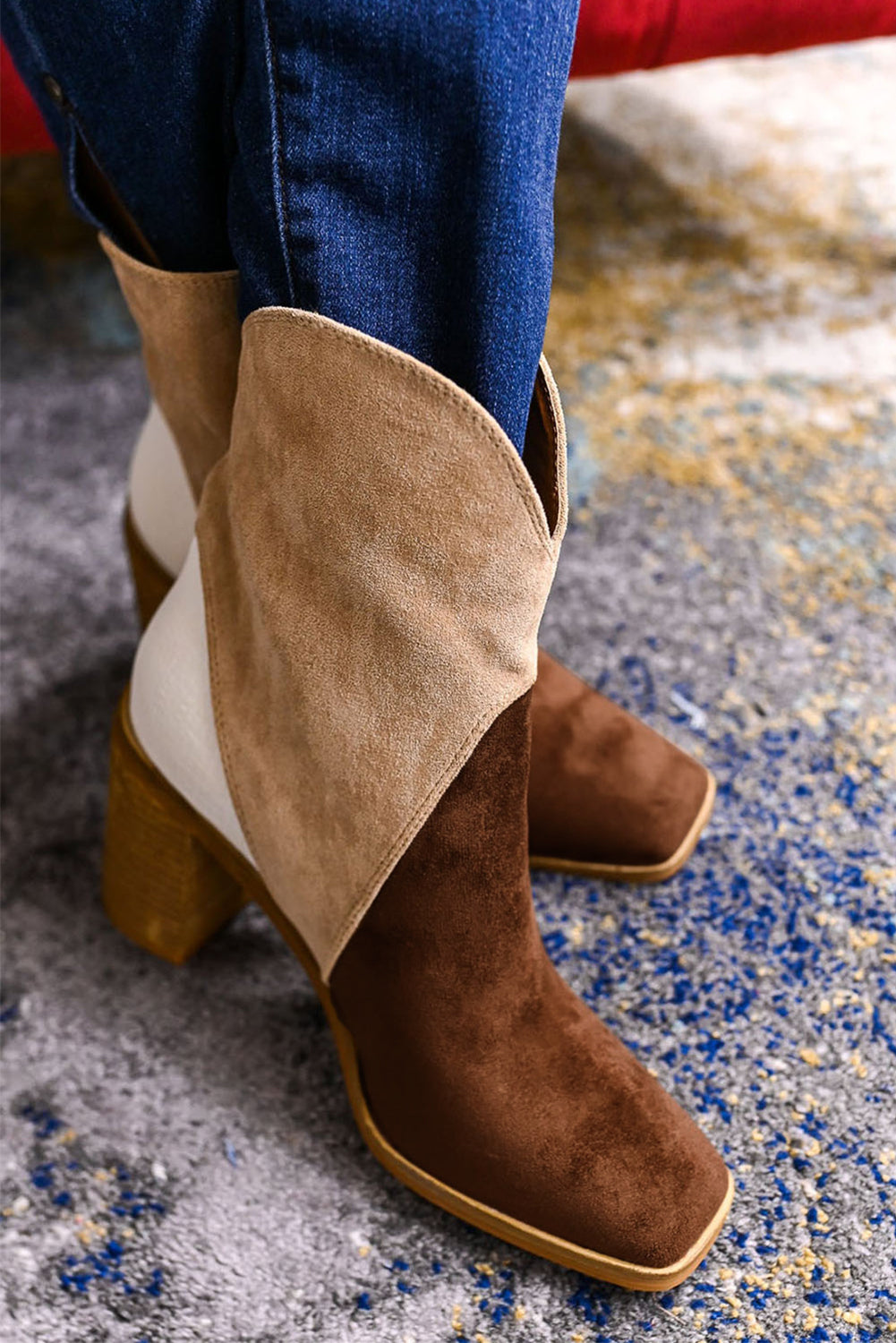 Country Ready - Grey Colorblock Suede Heeled Ankle Booties