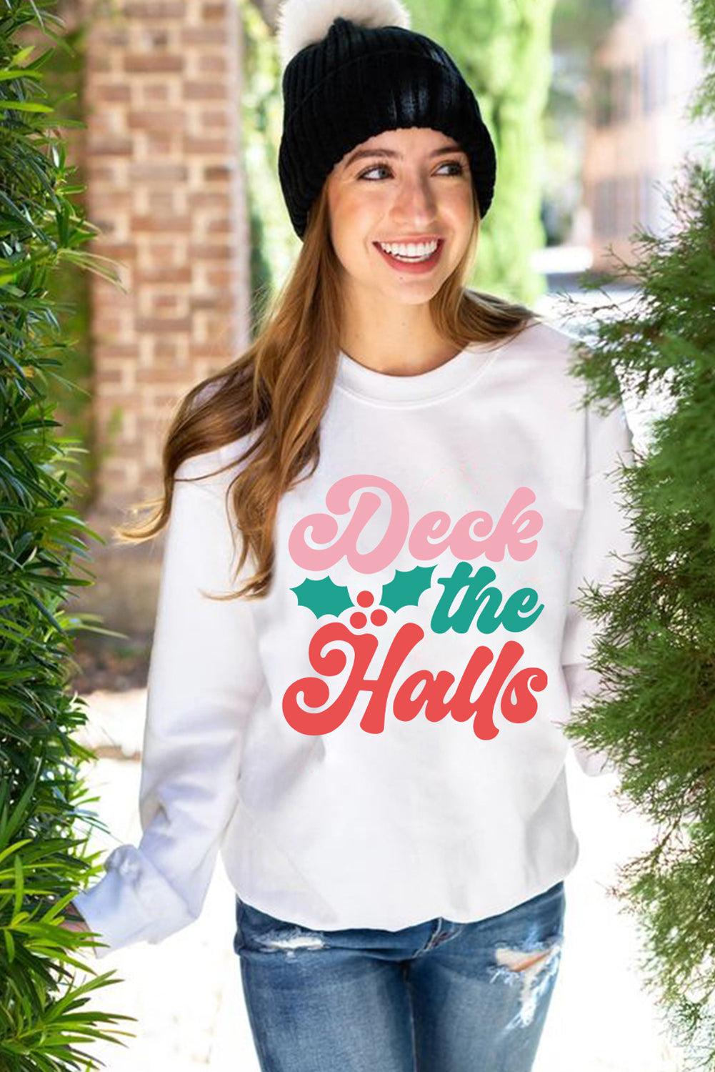 Deck the Halls - Bold Graphic Round Neck Sweatshirt