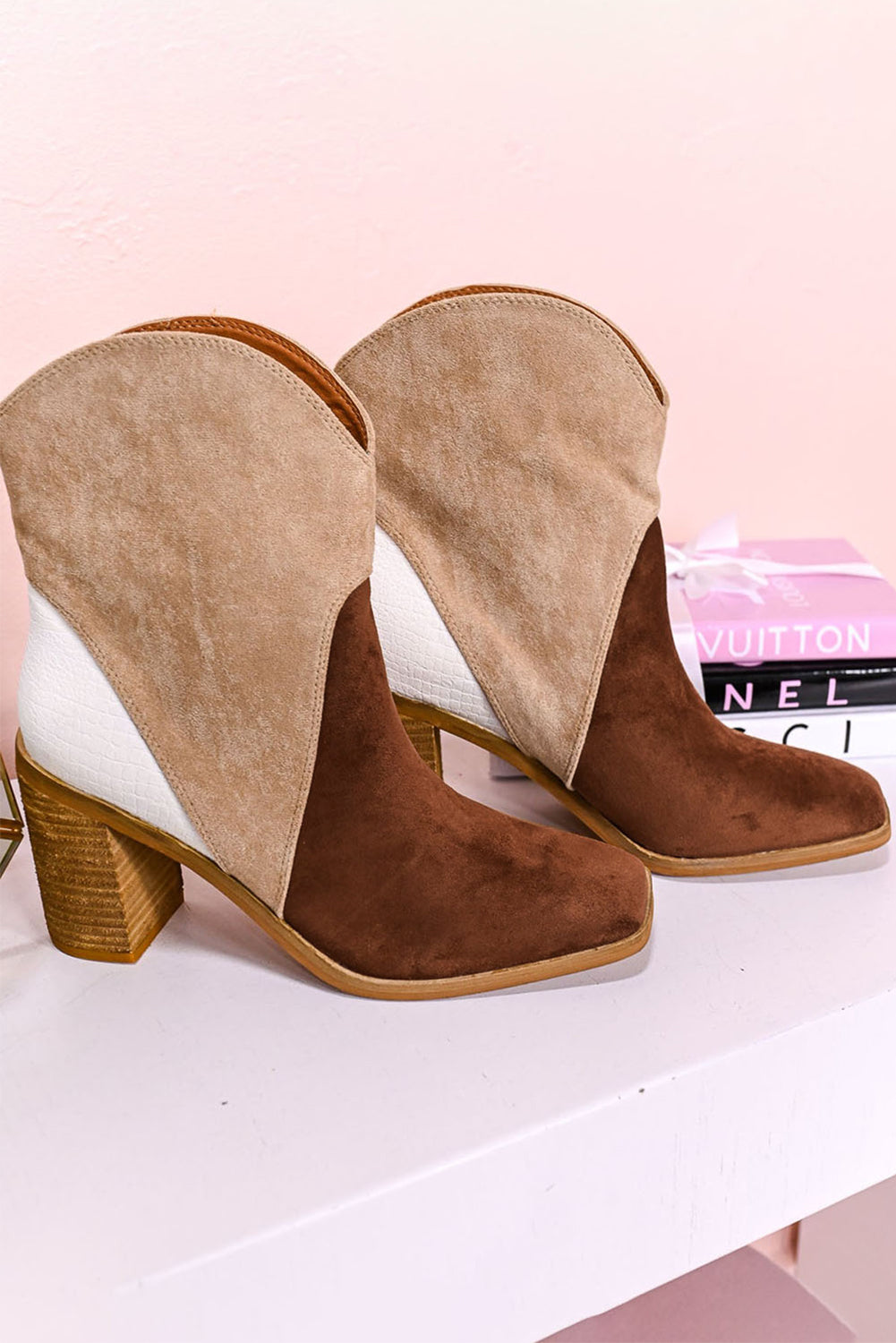 Country Ready - Grey Colorblock Suede Heeled Ankle Booties